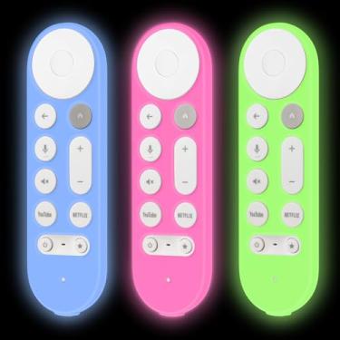Imagem de LEFXMOPHY Pacote com 3 capas para Google TV Streamer 4K 2024 Voice Remote Capa protetora de silicone (verde luminoso azul rosa choque)