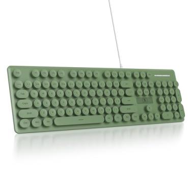 Imagem de Teclado de máquina de escrever, 104 teclas, punk para jogos, retrô, LED, azul gelo, retroiluminado, com fio, USB, adequado para PC/Win/Mac/Laptop (verde escuro)