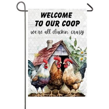 Imagem de Welcome To Our Coop Bandeira de jardim de galinha 30,5 x 45,7 cm bandeira rústica dupla face para quintal decoração de fazenda engraçada para galinheiro