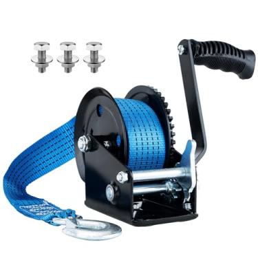 Imagem de AC-DK Guincho de reboque de barco resistente de 907 kg com alça de 26 pés, catraca bidirecional e guincho de reboque de engrenagem 4: 1, guincho de manivela portátil para barco, caminhão, reboque,