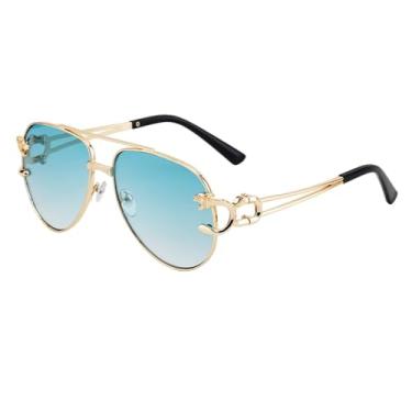 Imagem de JRLLFD Óculos de sol ovais grandes, masculinos, vintage, com cabeça de leopardo, para mulheres, armação de metal, óculos escuros, 4, tamanho único