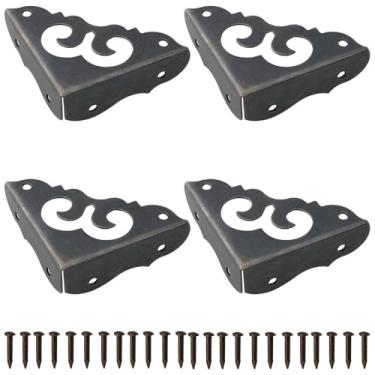 Imagem de JJHXSM 4 peças protetor de canto revestido de cobre antigo preto decorativo caixa de móveis protetor de mesa com parafusos comprimento lateral 3 cm adequado para caixa de joias caixa de presente caixa
