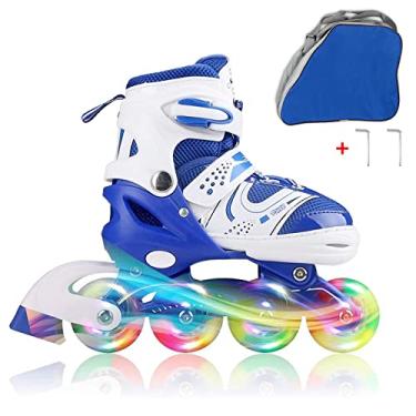 Imagem de Patins em linha ajustáveis para crianças, meninos, meninas e adultos com rodas totalmente iluminadas, patins para atividades ao ar livre para crianças iniciantes de 6 a 8 a 12 a 14 anos, homens e