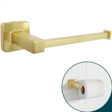 Imagem de Porta Papel Higiênico Dourado Escovado Barra Aço Inox 304 Papeleira De