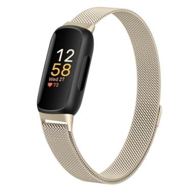 Imagem de JKD Pulseiras de metal compatíveis com Fitbit Inspire 3 para mulheres e homens, pulseira de aço inoxidável Adujstable de substituição para Fitbit Inspire 3 Fitness Tracker, ouro champanhe