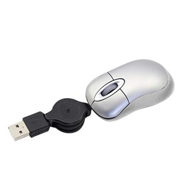 Imagem de Mouse mini USB com fio, cabo retrátil, pequeno mouse para crianças de 3 a 8 anos, ratos de viagem compactos ópticos de 1600 DPI com cabo USB de 7 metros para laptop infantil (prata)