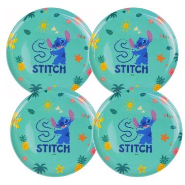 Imagem de Jogo 4 Pratos Raso Refeição Infantil Melamina 20cm Stitch Disney - Tuut