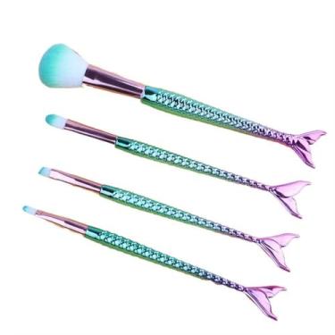 Imagem de Kit 4 Pincel Sereia de  Maquiagem  Blush Contorno Pó Sombra da linda m