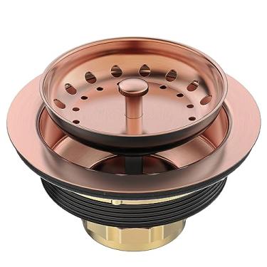Imagem de BOTEMY Kit De Filtro De Drenagem De Pia De Cobre De Aço Inoxidável 3-1/2 Polegadas Conjunto De Drenagem De Cozinha Com Botão Central De Metal Rolha De Cesta De Substituição Para Pias De Cozinha Padr