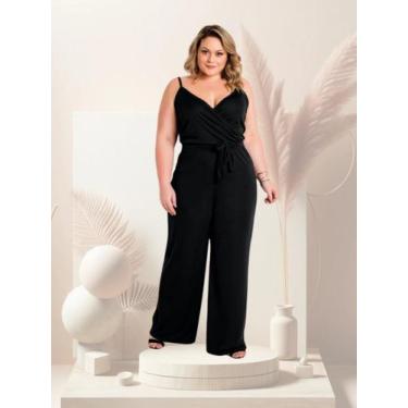 Imagem de Macacão Plus Size Feminino Elegante Alças Finas Com Decote V - Marguer