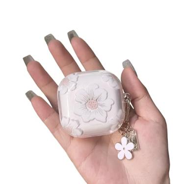 Imagem de Faneiy Linda capa de flores para Samsung Galaxy Buds Pro 2/Buds 2/Capa Galaxy Buds FE/Galaxy Buds Live/Galaxy Buds Pro capa acessórios com chaveiro floral transparente branco