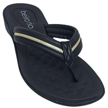 Imagem de Tamanco Beira Rio Salto Baixo Feminino Pele Strech Casual, Preto, Dour