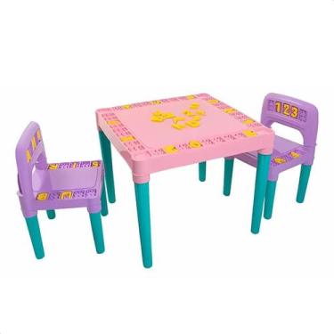Imagem de Mesa Infantil Com 2 Cadeiras Educativa Mesinha Didatica Tritec Letras 