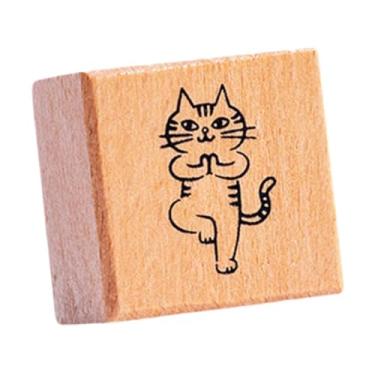 Imagem de Colaxi Carimbo de gato fofo animal pequeno pequeno carimbo de borracha de madeira de 1,2 polegada para crianças para DIY Planejador de artesanato Fazendo, Ioga