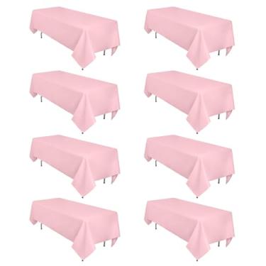 Imagem de Pacote com 8 toalhas de mesa rosa 152 x 300 cm retangulares para mesas retangulares de 2,3 m, toalha de mesa rosa resistente a vincos, capas de mesa de tecido de poliéster laváveis para buffet de