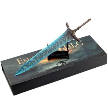 Imagem de Game Elden Ring Dark Moon Greatsword Models Fantasia Medieval 11,8 polegadas Espada Claymore Escultura pintada à mão Estatueta colecionável para exibição de jogos, decoração de mesa de guerreiro e