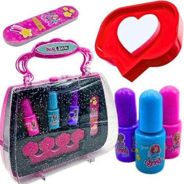 Imagem de Kit brinquedo estojo manicure salão de beleza infantil esmalte e lixa mini maleta rosa com glitter brilhante presente menina 3 anos dia das crianças aniversário natal make brinq MK82
