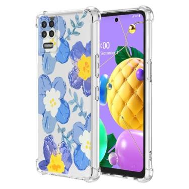 Imagem de RRXSYXL Capa para LG K52, LG K62, LG Q52, LG K62 Plus com estampa floral transparente, capa macia à prova de choque para LG K52, LG K62, LG Q52, LG K62 Plus, azul floral