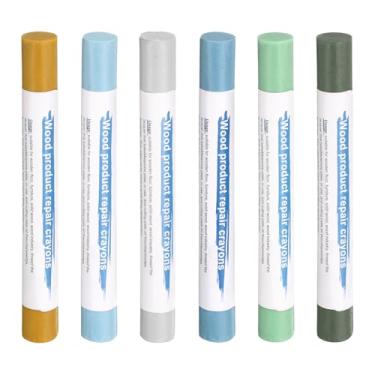 Imagem de HARFINGTON Bastões de enchimento de madeira, 6 cores, cera de madeira, retoque de móveis, giz de cera para reparo de móveis, azul claro, azul-claro, azul claro, amarelo terra, azul claro
