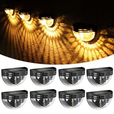 Imagem de Luzes de degrau solares modernas - Iluminação externa impermeável de 1/4 círculo com padrão de penas, ligar/desligar automático, tempo de execução de 8-10H para caminhos de escadas de cerca de jardim
