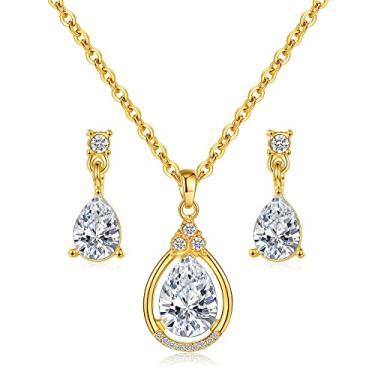 Imagem de ZHUWE Conjunto de joias de dama de honra para mulheres 1-4-6-8 conjunto de colar conjunto de brincos para casamento 18K ouro rosa ou prata banhado com strass de cristal, Zinco, Strass Cristal