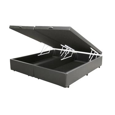 Imagem de Cama Box Baú Blindado King Bipartido King Design Sintético Cinza 193x203x41