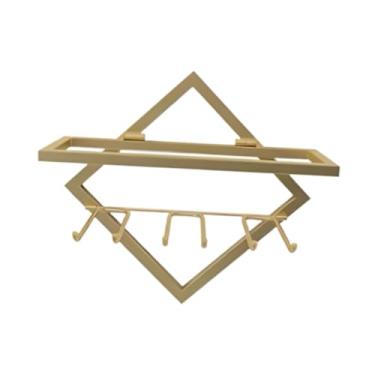 Imagem de Fenteer Portador de vinho de vinho de vinho moderno montado na parede garrafa de vinho armazenamento de vinho suporte para despensa sala de estar em casa, Ouro