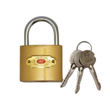 Imagem de Cadeado 32mm Pequeno Latao Maciço Dourado Com 3 Chaves Tetra Resistent