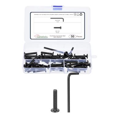 Imagem de METALLIXITY Parafusos sextavados de cabeça chata (M6-1x30) 50 peças, com chave sextavada de aço, parafusos de móveis, parafusos escareados - para projetos de marcenaria de móveis, tom preto
