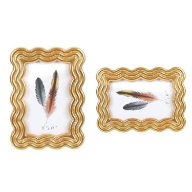 Imagem de DECOCIAGA Porta-retrato 10 x 15 cm, exiba imagens 10 x 6 com tapete, moldura de madeira com borda ondulada para pendurar na mesa e na parede, com acrílico transparente para exibição vertical ou