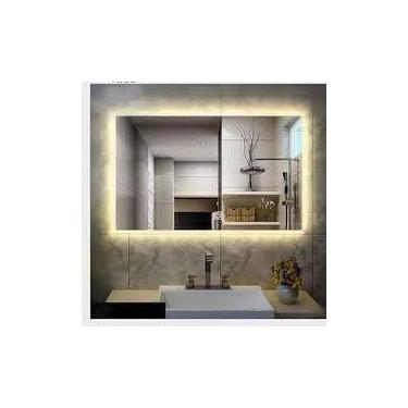 Imagem de Espelho Lapidado 90 x 90 cm Com Led Atrás Quente 3.000K  e Touch Scree