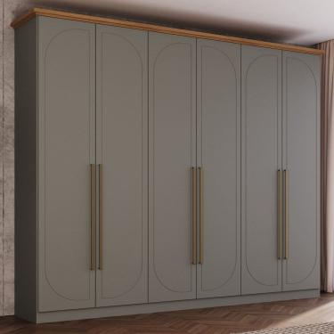 Imagem de Guarda Roupa Casal Nova York 6 Portas com Amortecimento 6 Gavetas com Usinagem Espreso Móveis Cinza/Marrom
