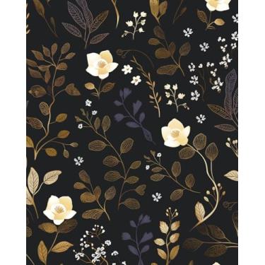 Imagem de ILHIIOR Papel de parede de folha dourada, papel de parede Boho Peel and Stick, papel de parede floral escuro, papel de parede removível, autoadesivo para gavetas de armários, decoração de parede