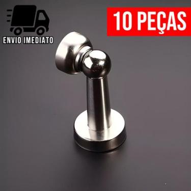 Imagem de Kit 10 Trava Porta Magnético Prendedor de Aço Inox Cromado Slim com Im