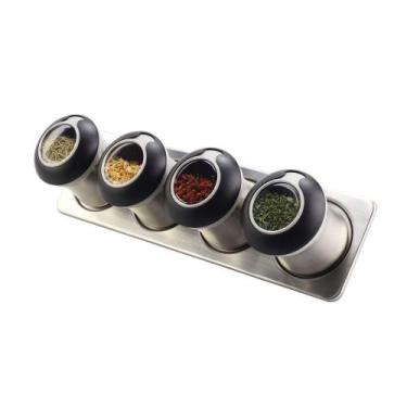 Imagem de Conjunto De 4 Porta Temperos Em Aço Inox E Suporte Com Imã - OUTRAS MA