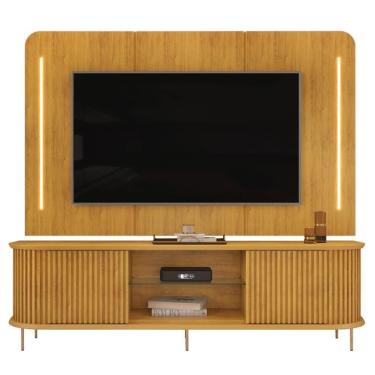 Imagem de Painel Para 75 Pol E Rack Bancada Ripado 218cm World D04 Cedro - Mpozenato