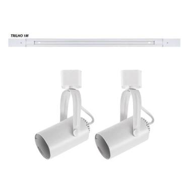 Imagem de Kit trilho 1m + 2 spots GU10/MR16 Branco Troca lâmpada - Pix