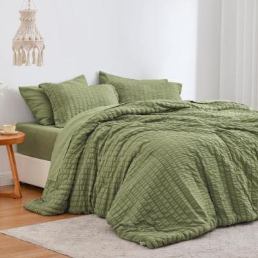 Imagem de Conjunto de edredom Love's cabin Seersucker Sage Green King Size