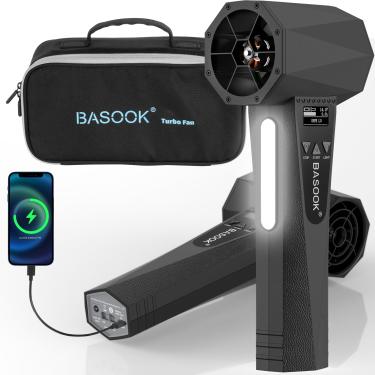 Imagem de BASOOK Ventilador de duto turbo portátil com luz LED – fluxo de ar de alta velocidade para secagem de carro, limpeza interna, ventilação de casa e escritório, refrigeração externa, carregamento de
