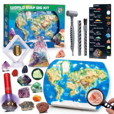 Imagem de Mapa do mundo Gemstone Dig Kit Woumserta para crianças com mais de 6 anos