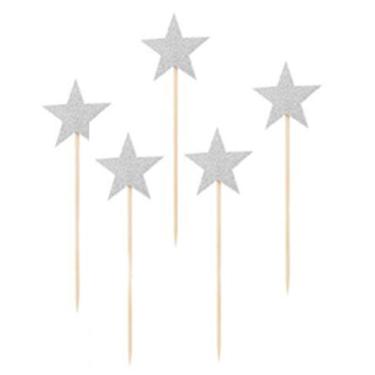 Imagem de vaujory Pacote com 25 mini enfeites de cupcake de estrela prateada com glitter, festa de aniversário, casamento, chá de bebê