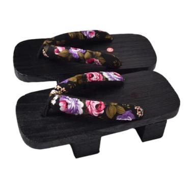 Imagem de GK-O Chinelo japonês Geta de madeira, retrô, chinelos, chinelos, quimono, cosplay, fantasia, Flor preta, 36
