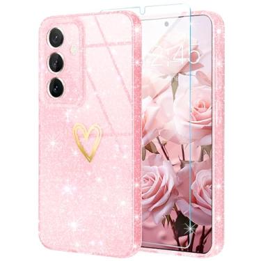 Imagem de Qviskteme Capa para Samsung Galaxy S24, capa transparente S24, [não amarela] com [1x protetor de tela de vidro temperado], capa de telefone à prova de choque brilhante brilhante com glitter para