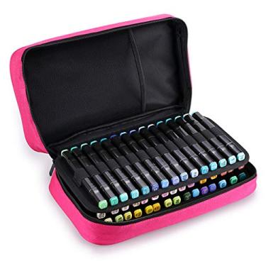 Imagem de Estojo de transporte para marcadores de arte com extremidade dupla TSKY - 60 compartimentos para armazenamento de marcadores com zíper em tela para marcadores Sharpie de tinta Prismacolor Touch Spectrum Noir, apenas organizador de carteira vazio, rosa, 1