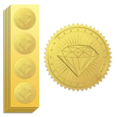 Imagem de Peacoblue Adesivo de folha dourada com diamantes em relevo 5,8 cm 100 peças, decalques autoadesivos dourados em relevo para decoração de cartão de presente de selo de envelope de certificado de