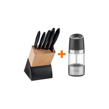 Imagem de Kit - Faqueiro Plenus 6 Peças + 1 Moedor De Sal Ou Pimenta Realce Em Acrílico E Inox - Tramontina