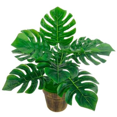 Imagem de Kit 6 Ramos Costela De Adão Decorativo Artificial Plástico Verde 9 Folhas Cada 32cm