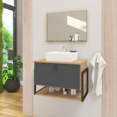 Imagem de Gabinete De Banheiro Vegas 1 Prateleira 1 Porta 60cm Freijó E Cinza Titanium - Cinza
