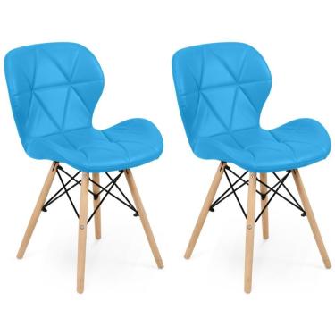 Imagem de Kit 02 Cadeiras Charles Eames Eiffel Slim Wood Estofada - Azul