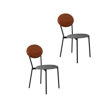 Imagem de Cadeira Fixa Estofada Vintage Elipse Com 2 Unidades Névoa Prata City-courino Caramelo-preto Fosco Mt E